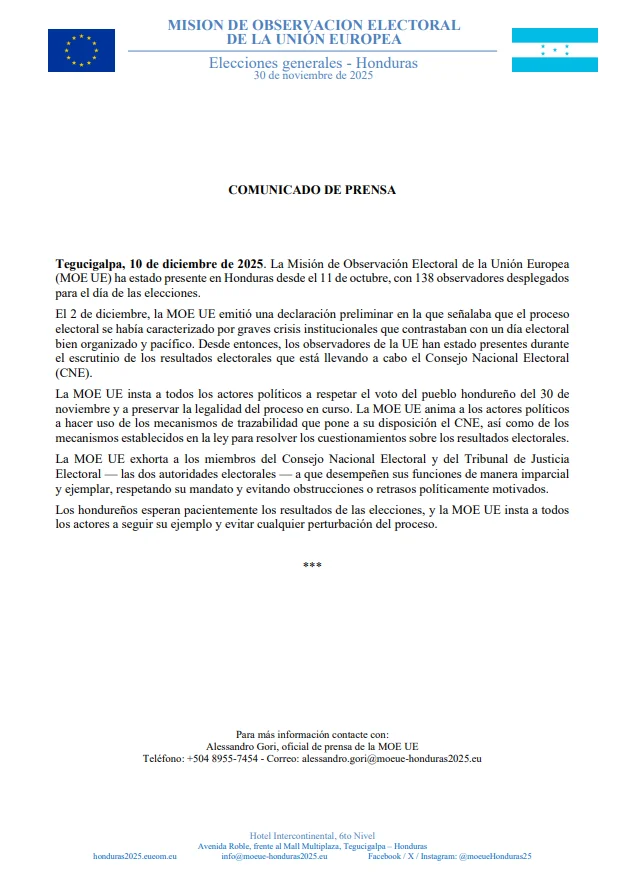 Comunicado de la Unión Europea.