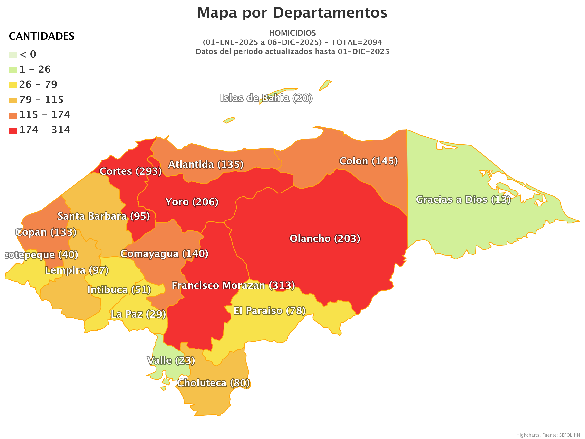 Mapa de homicidios en Honduras 