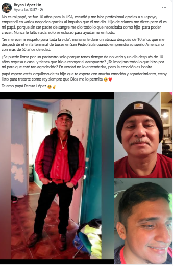 mensaje del hondureño que llora al reencontrarse con su padrastro 