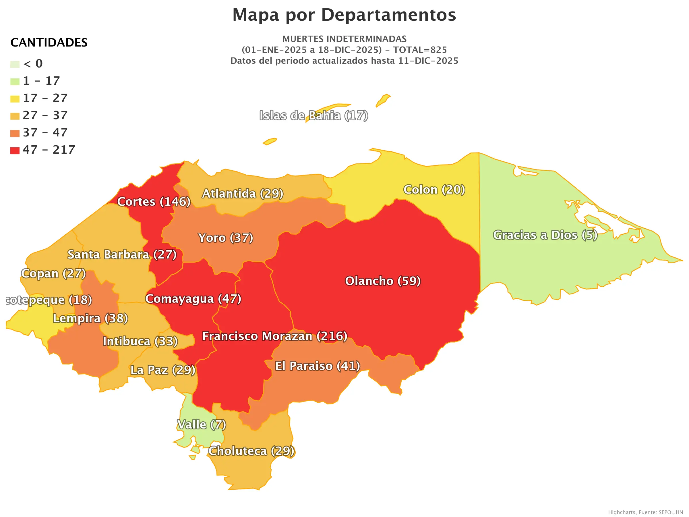 Mapa de muertes indeterminadas en Honduras