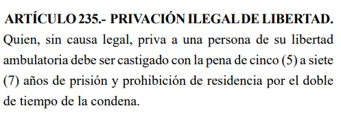 Código Penal sobre el delito privación ilegal de libertad