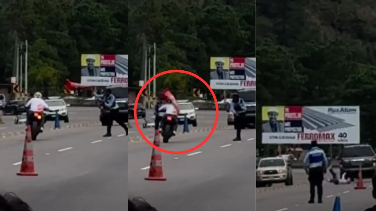 Imagen de VIDEO: Policía lanza cono y derriba a motociclista que huía de retén en la CA-5