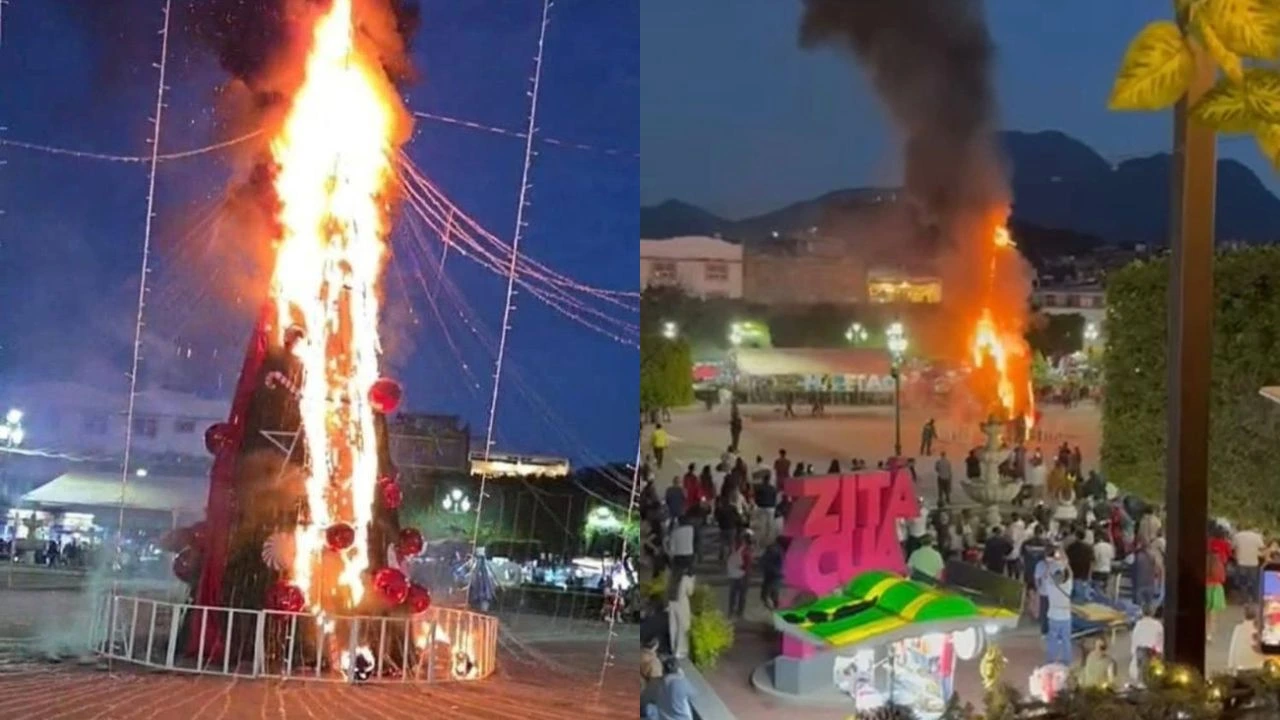 Queman árbol de Navidad durante protesta por muerte de joven