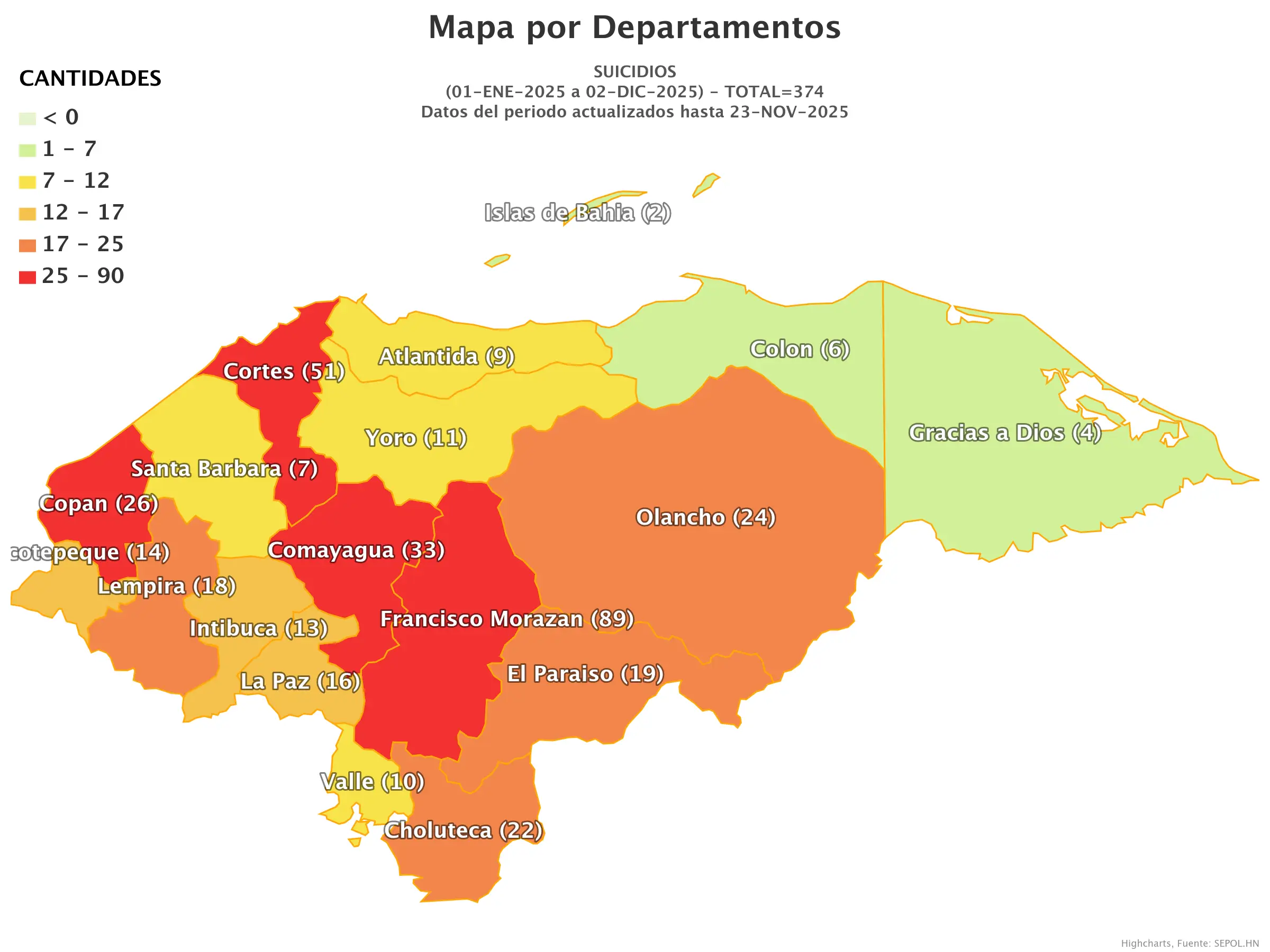 Mapa de suicidios en Honduras