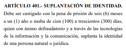 Código Penal sobre el delito de suplantación de identidad