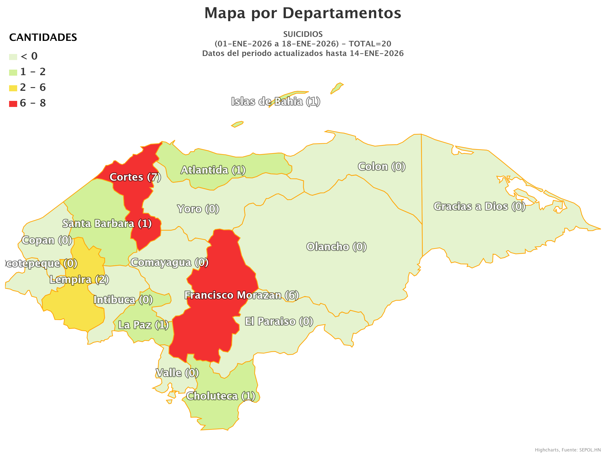Mapa de suicidios en Honduras