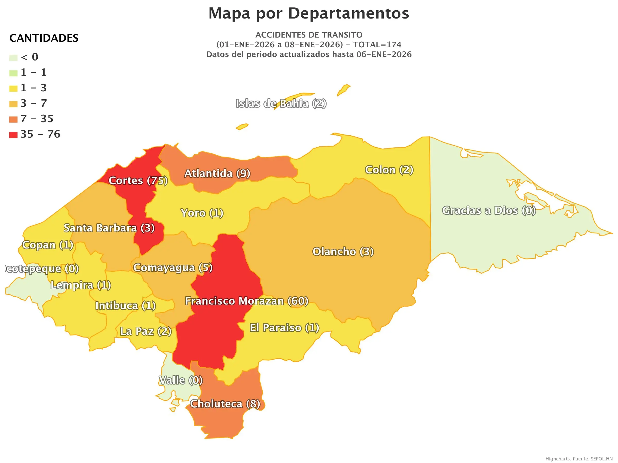 Mapa de accidentes de tránsito en Honduras