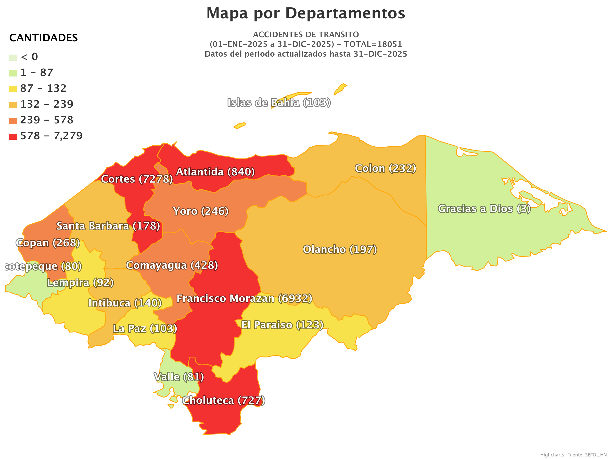 Mapa de accidentes de tránsito en Honduras