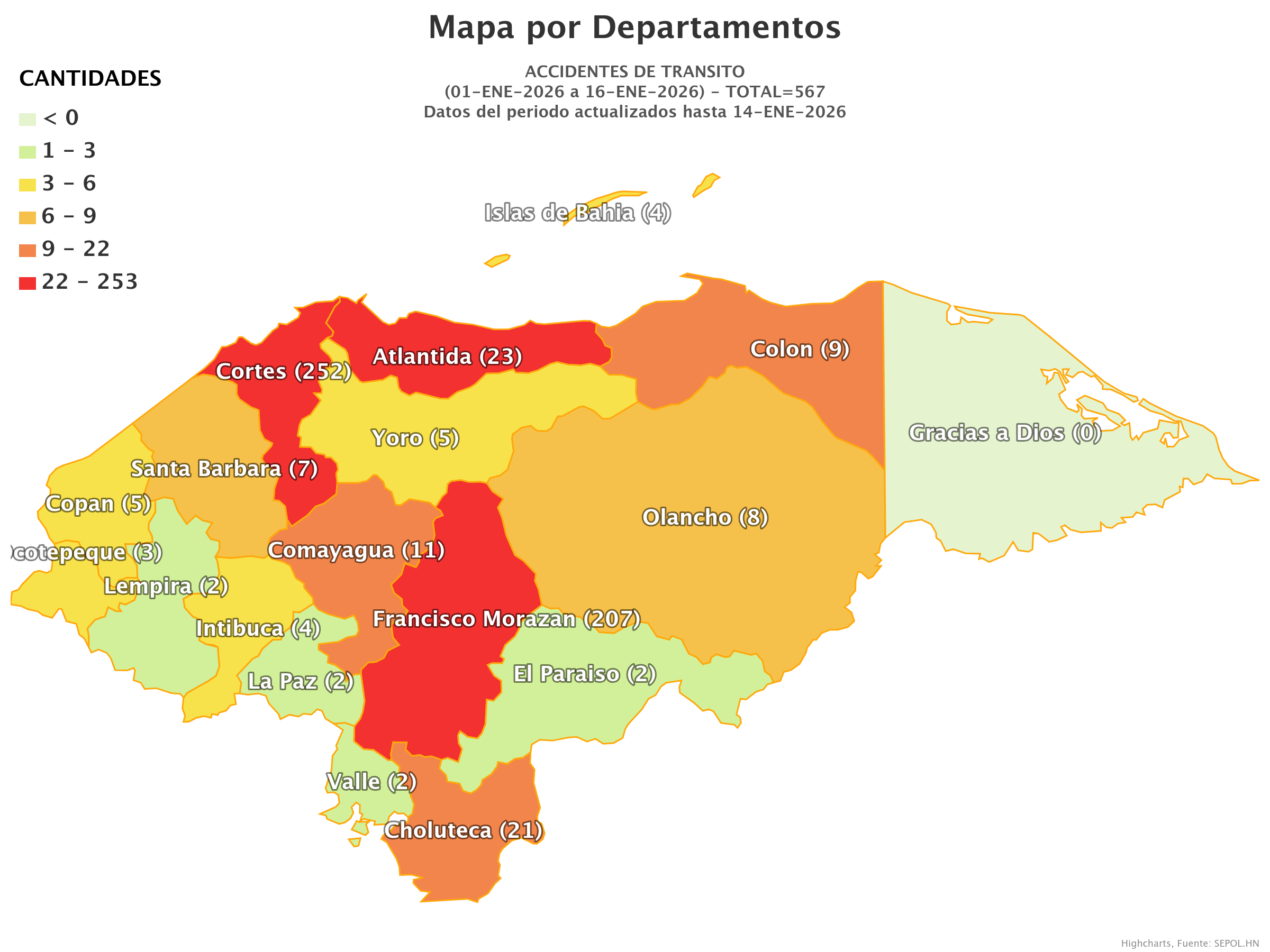 Mapa de accidentes de tránsito en Honduras