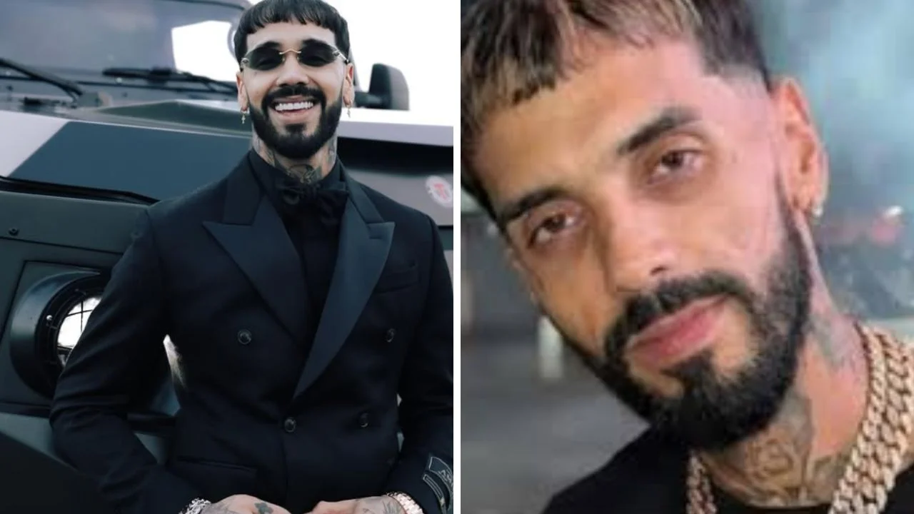 Collage de fotos de Anuel AA: en el lado izquierdo una foto del cantante de cómo lucía en enero de 2025 y en el lado derecho una foto de comoluce en enero de 2026