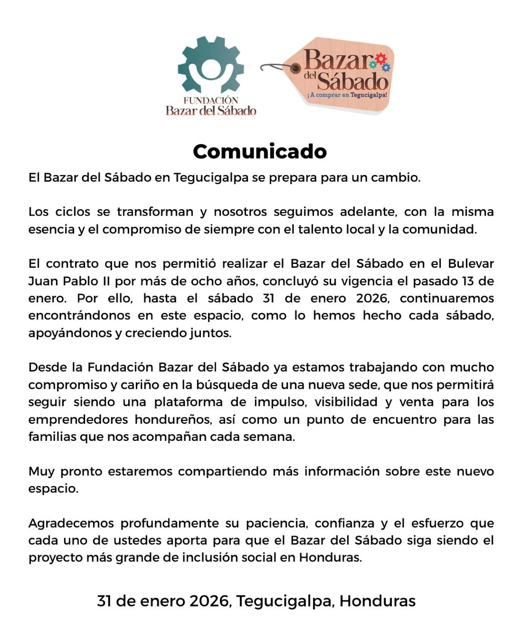 El Bazar del Sábado inicia transición y anuncia cambio de espacio en Tegucigalpa. Foto: cortesía de redes sociales 