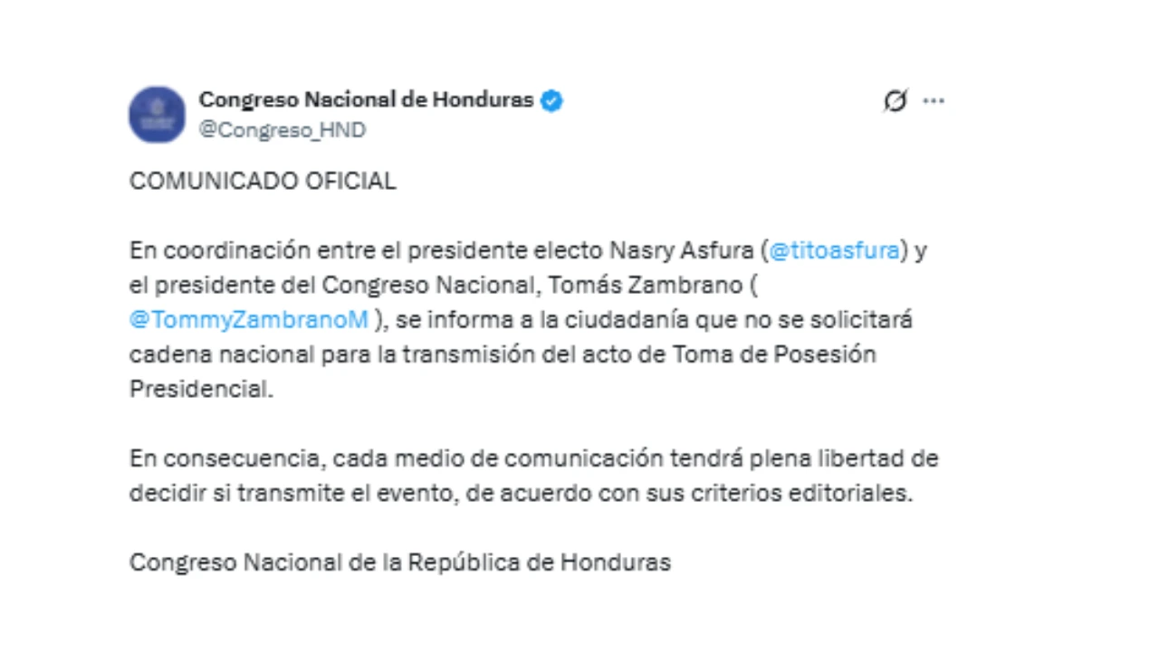Una de las publicaciones que fue eliminada correspondiente a la nueva administración del Congreso Nacional.