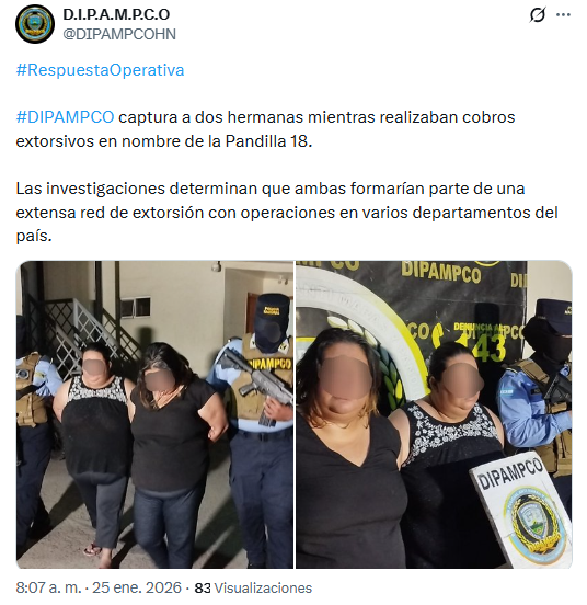 Foto de las hermanas que extorsionaban por la Pandilla 18