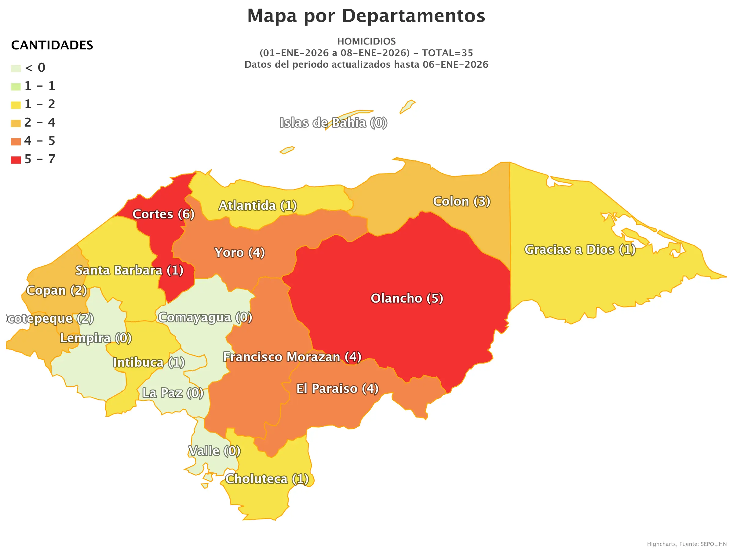 Mapa de homicidios en Honduras 