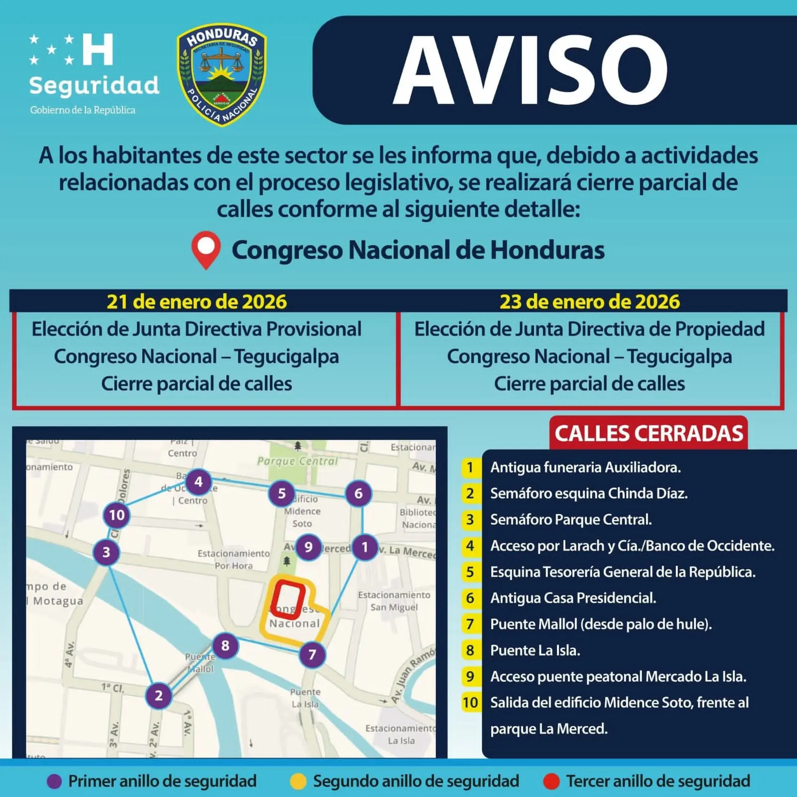 aviso del cierre de calles