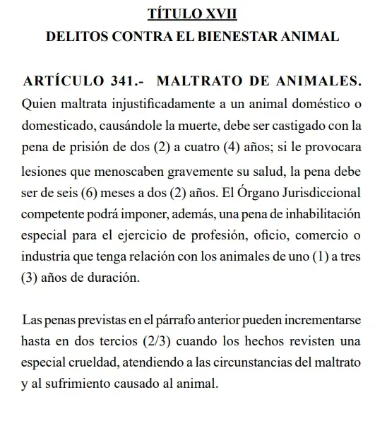 Código Penal de Honduras sobre el maltrato animal