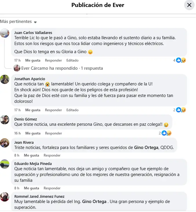 Mensajes sobre el ingeniero que muere electrocutado 