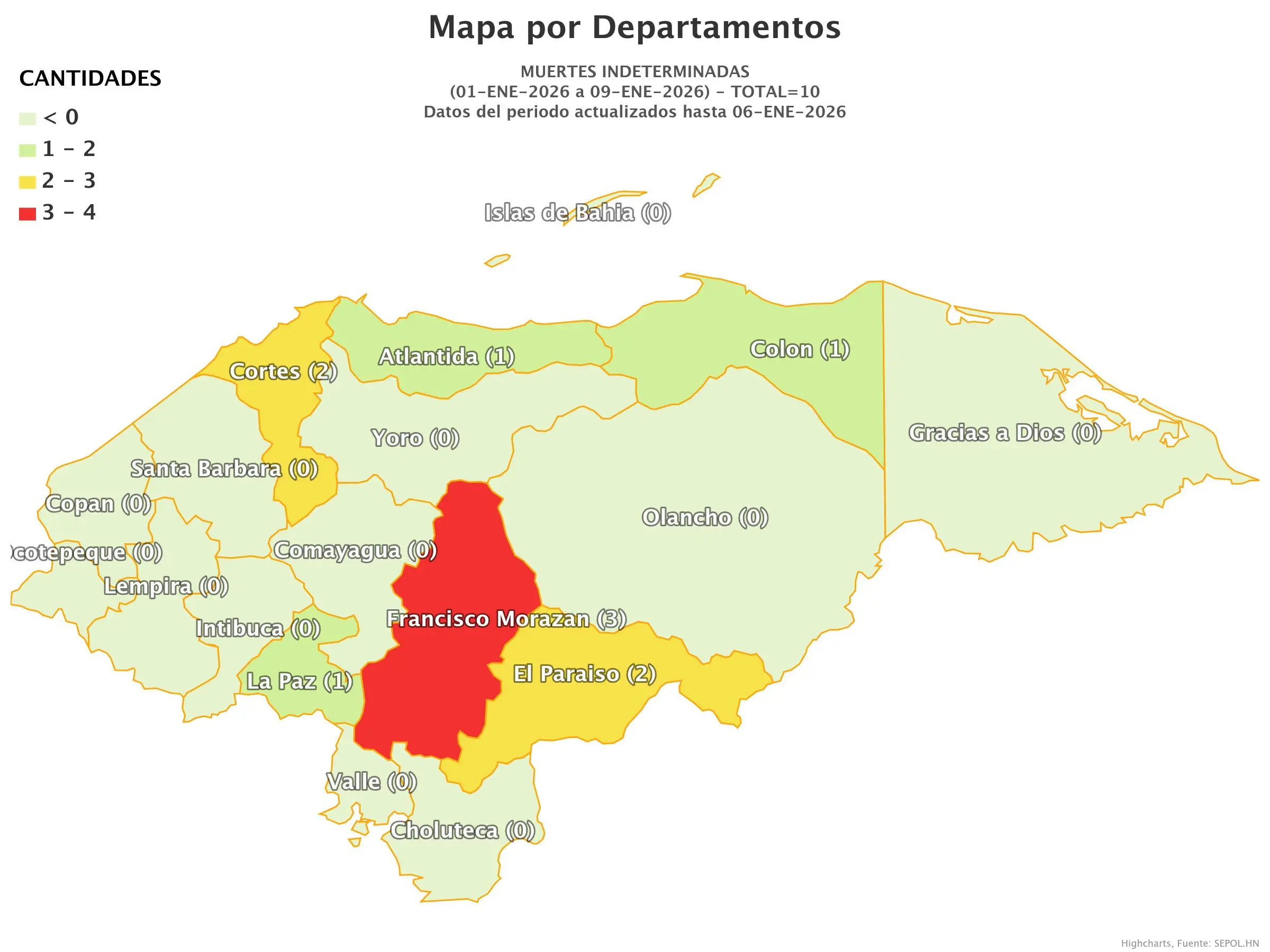 Mapa de muertes indeterminadas en Honduras