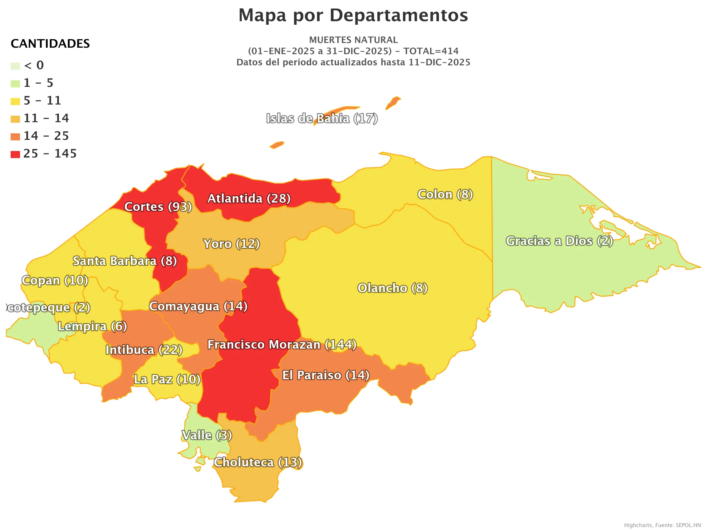 Mapa de muertes naturales en Honduras