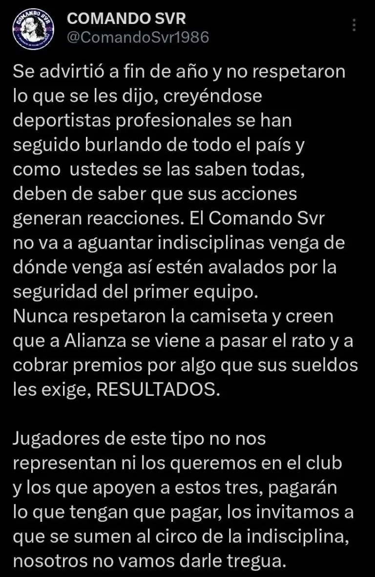 Mensaje de la barra Comando SVR