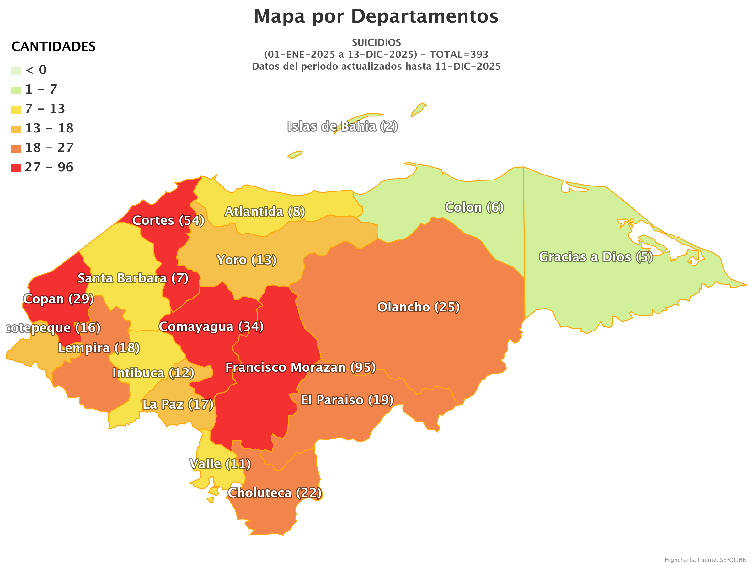 Mapa de suicidios en Honduras