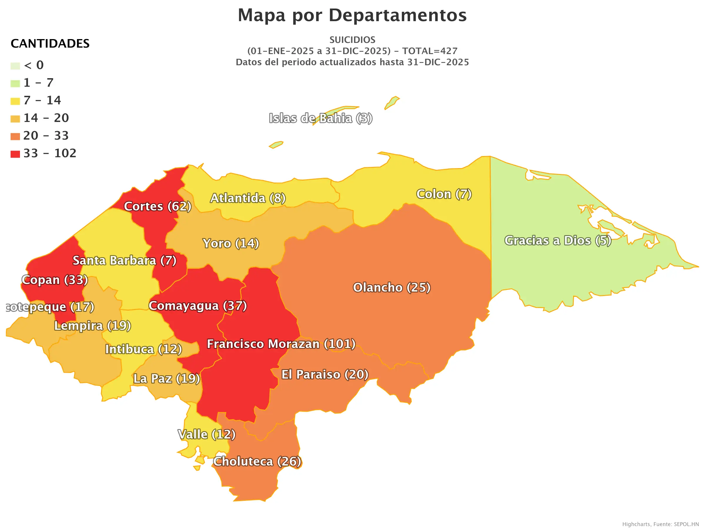 Mapa de suicidios en Honduras