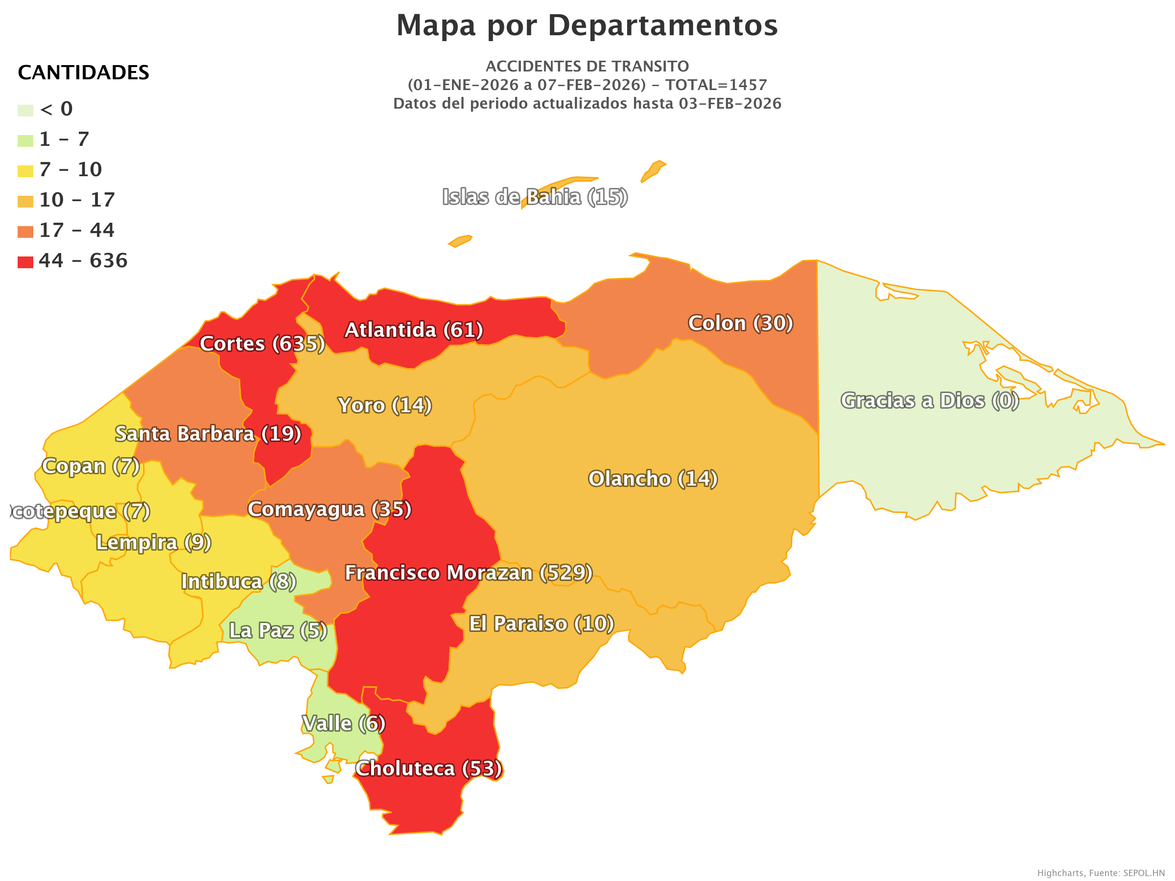 Mapa de accidentes de tránsito en Honduras