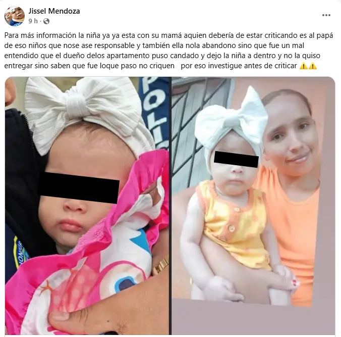 Mensaje sobre la bebé abandonada en Tocoa