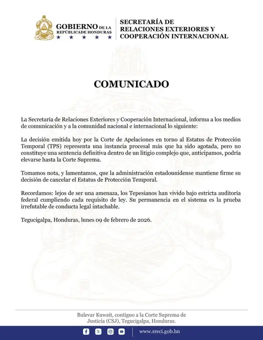 Comunicado sobre el TPS 