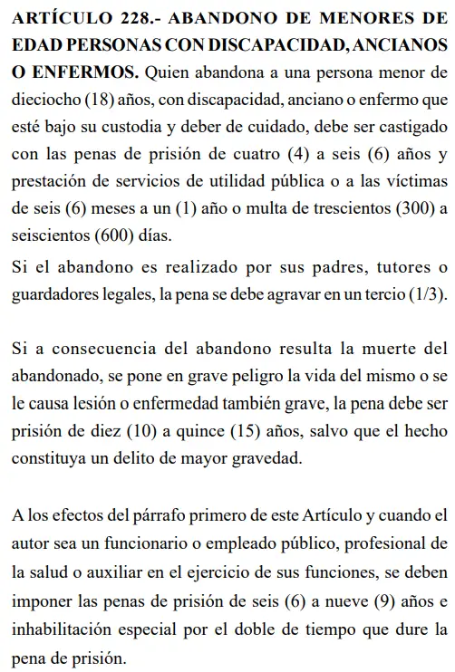 Código Penal de Honduras sobre el delito de abandono