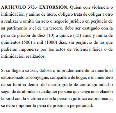 Código Penal sobre el delito de extorsión