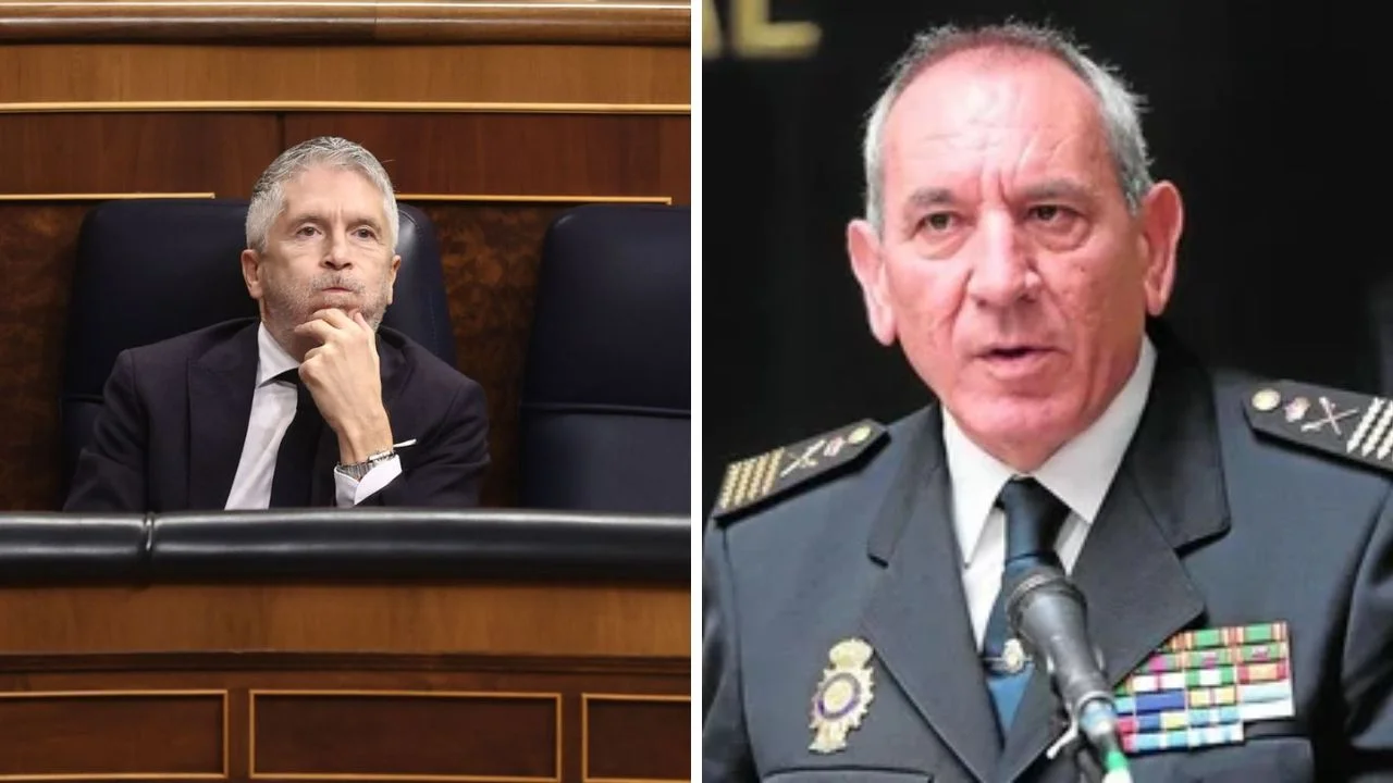 Collage de fotos: Al lado izquiero una imagen de José Ángle Gónzalez y al aldo derecho una foto de Fernando Marlaska