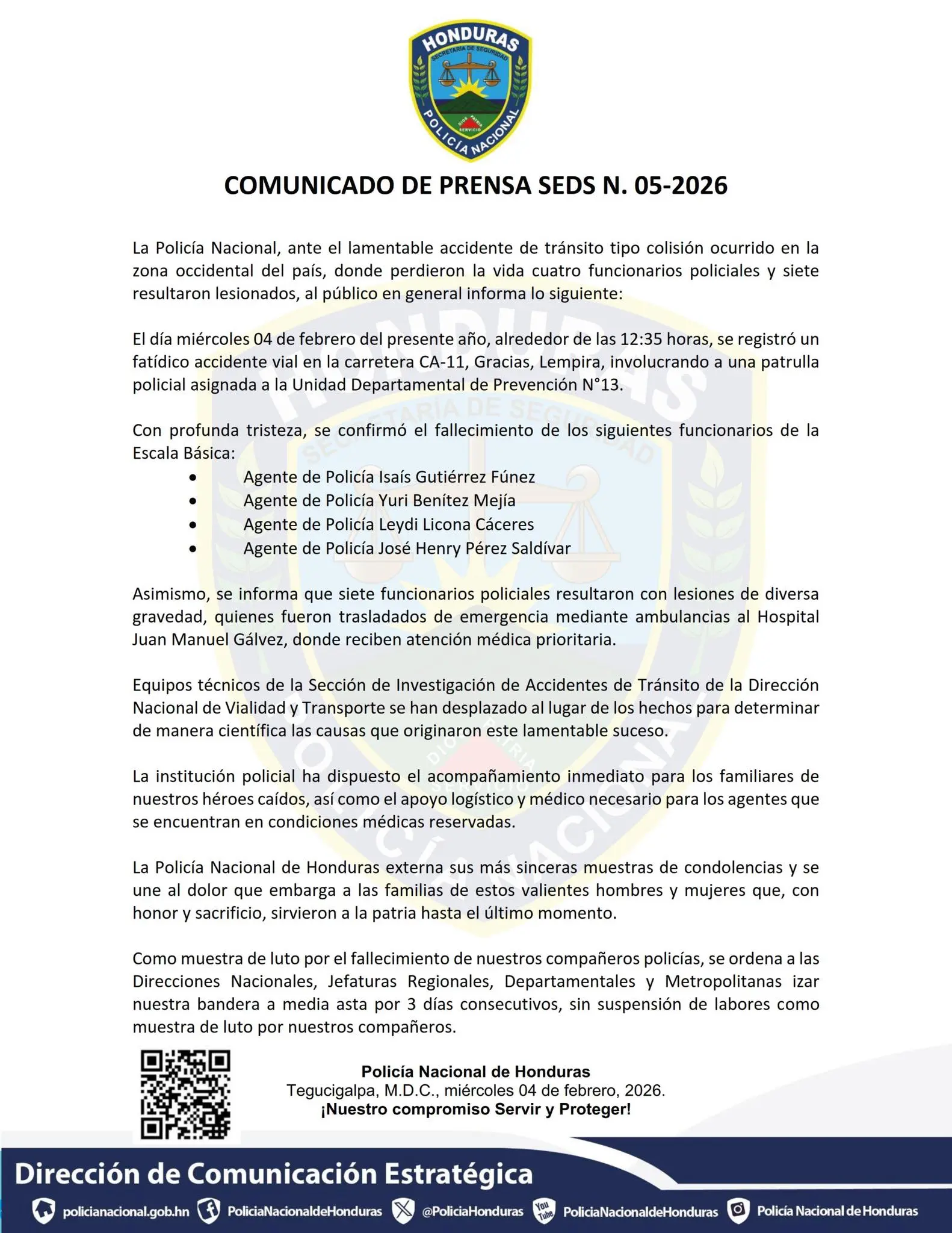 comunicado de la policía