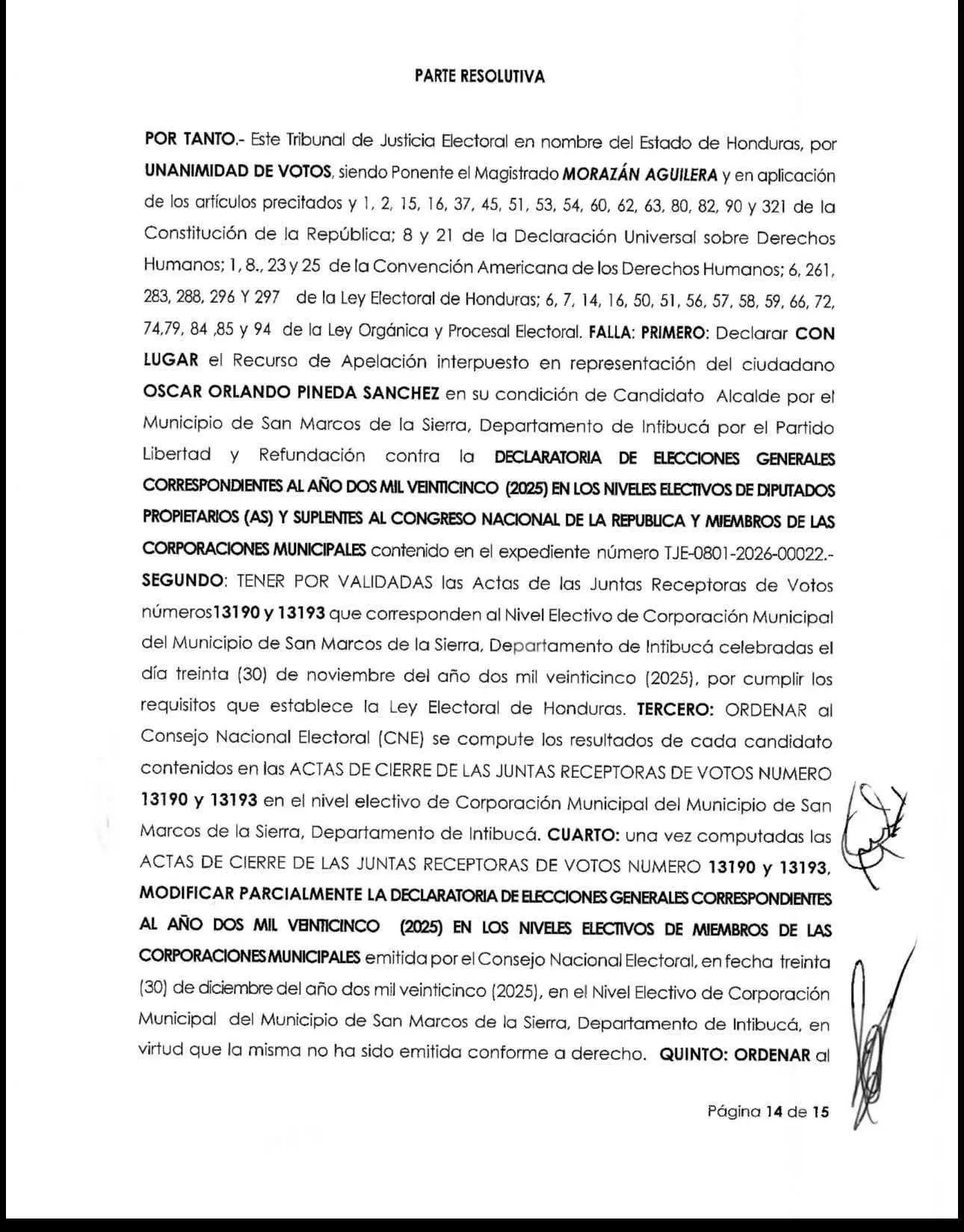Resolución del TJE 