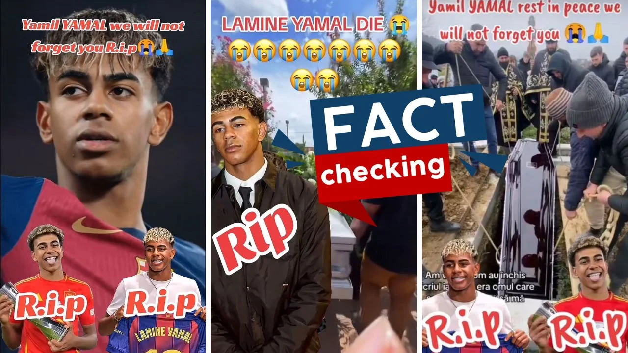 Capturas de pantalla sobre los rumores falsos que circulan en redes sociales sobre la muerte de Lamine Yamal.