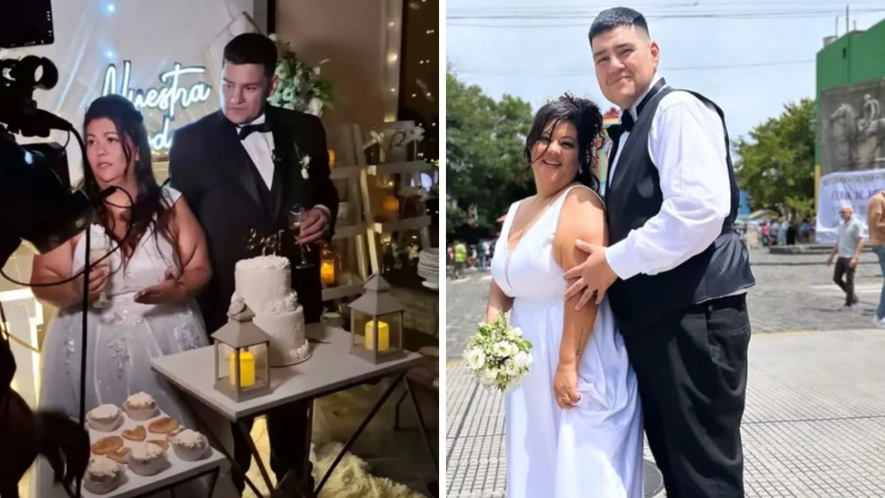 Collage de fotos de Noelia Báez, esposa de Luisito Zerda de Cuestión de peso