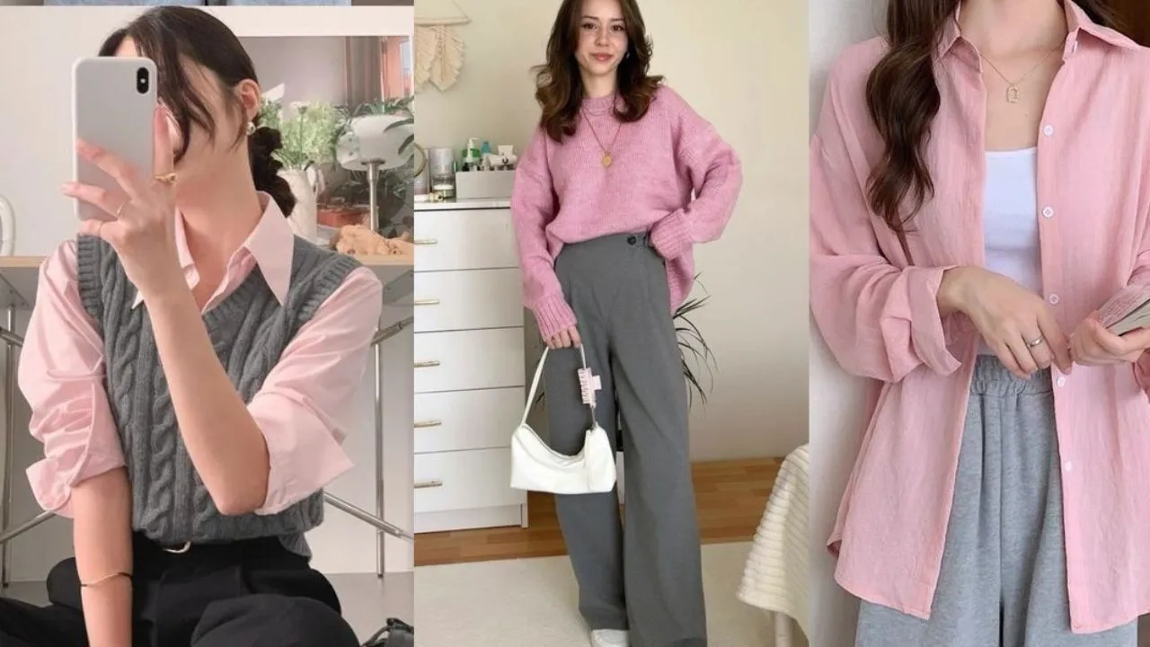 oufits rosa con gris