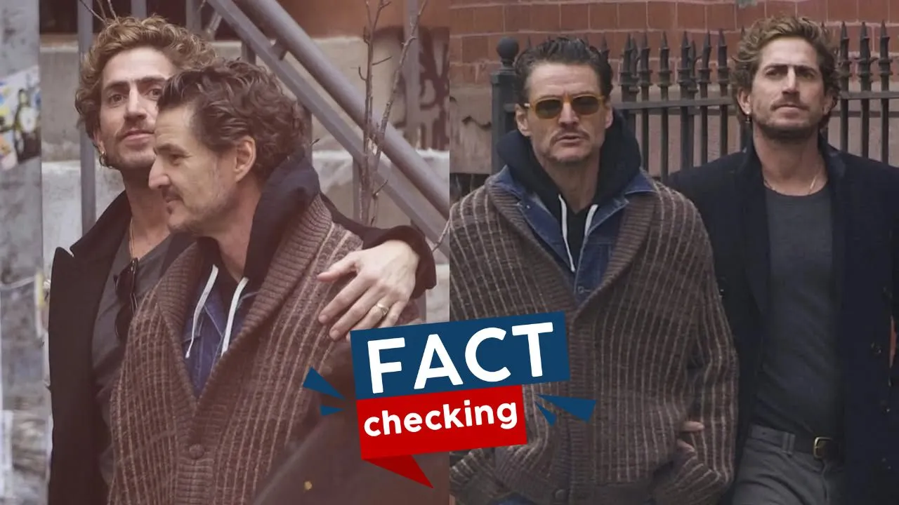 Pedro Pascal y Rafael Olarra en Nueva York y el logo de fact checking
