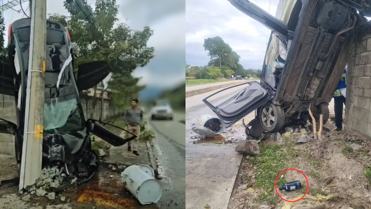 Vídeo: Carro quedó incrustado de forma vertical en un poste tras accidente, en SPS Imagen de Vídeo: Carro quedó incrustado de forma vertical en un poste tras accidente, en SPS