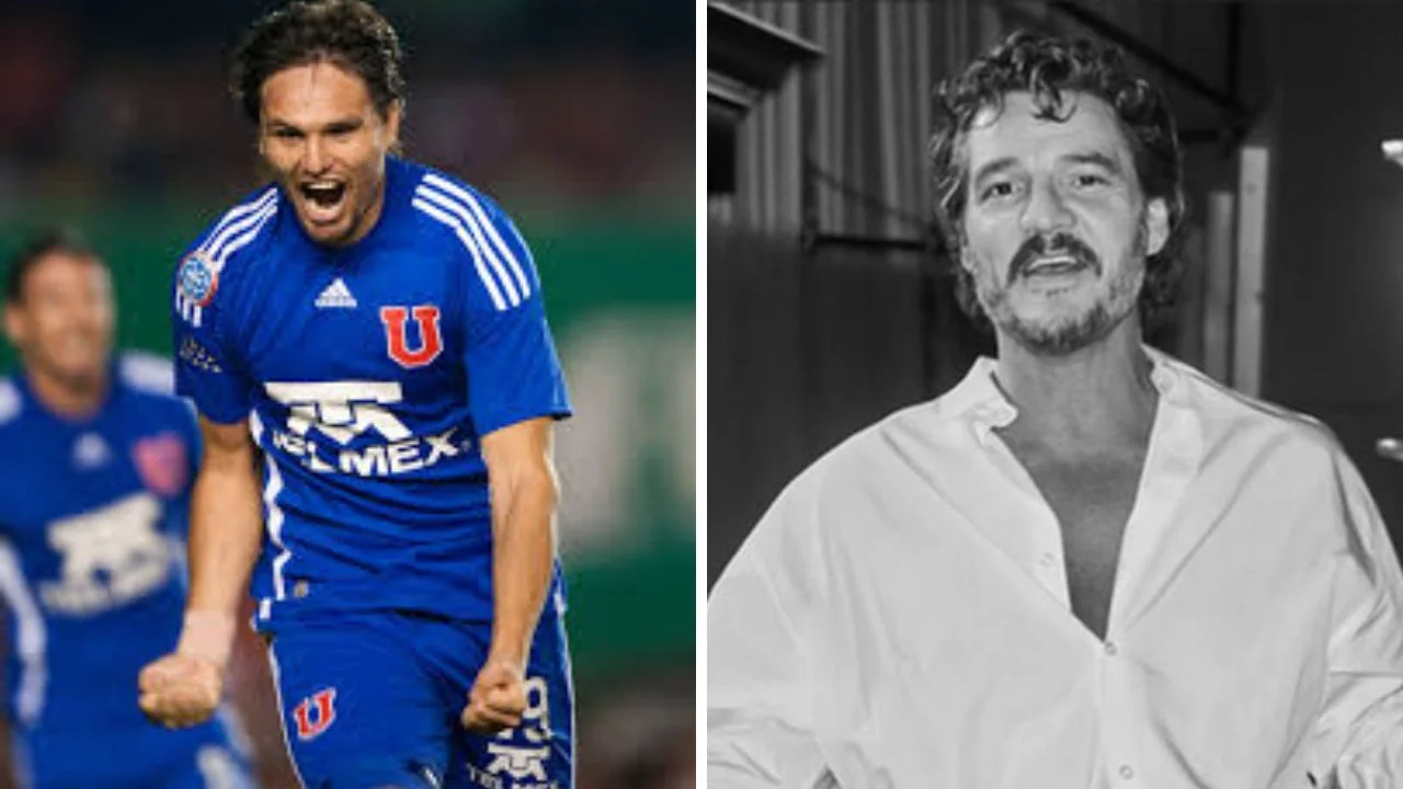 Collage de fotos: al lado izquierdo una imgen de Rafael Olarra exfutbolista chileno y al lado derecho una imagen de Pedro Pascal