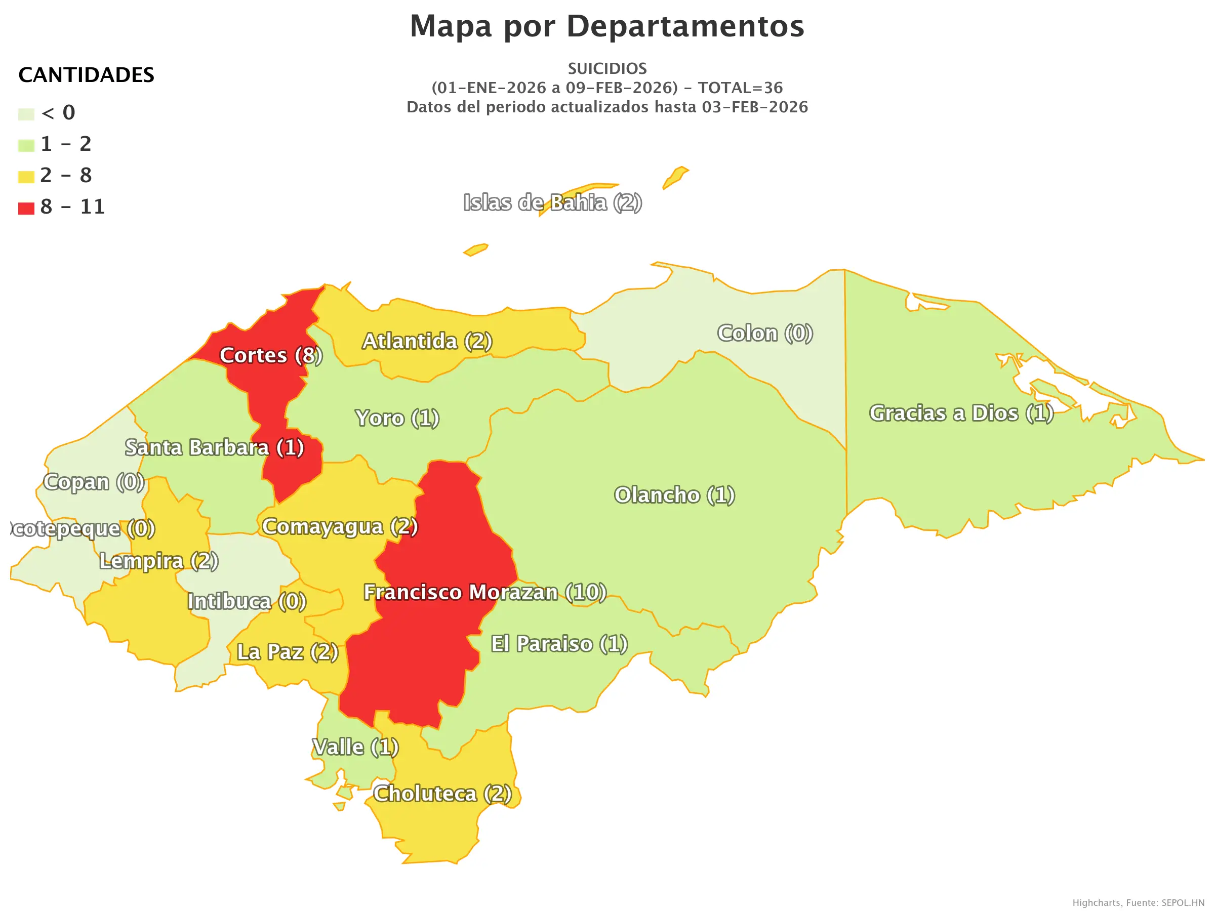 Mapa de suicidios en Honduras