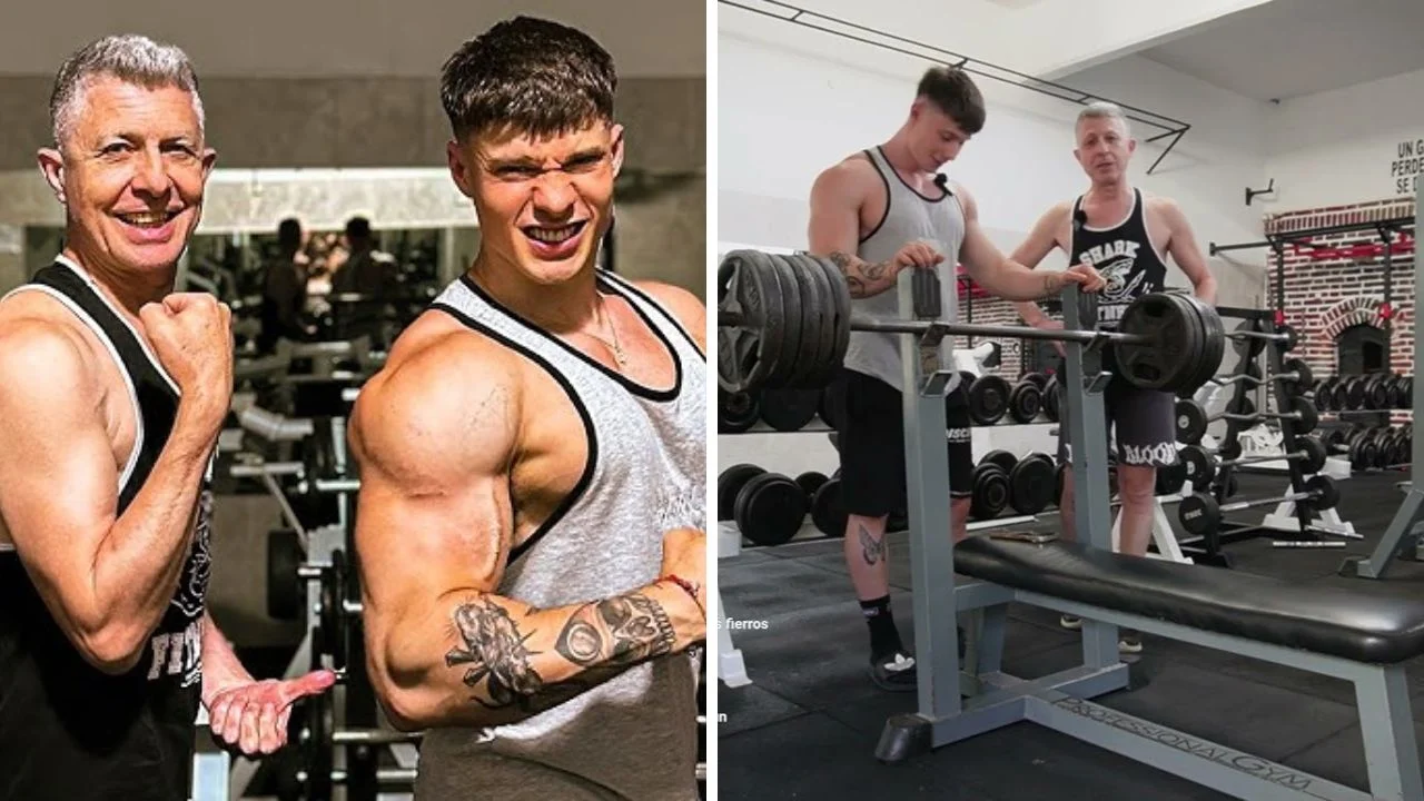 Collage de fotos de Tomás Mazza y su padre Juan Kiosko 