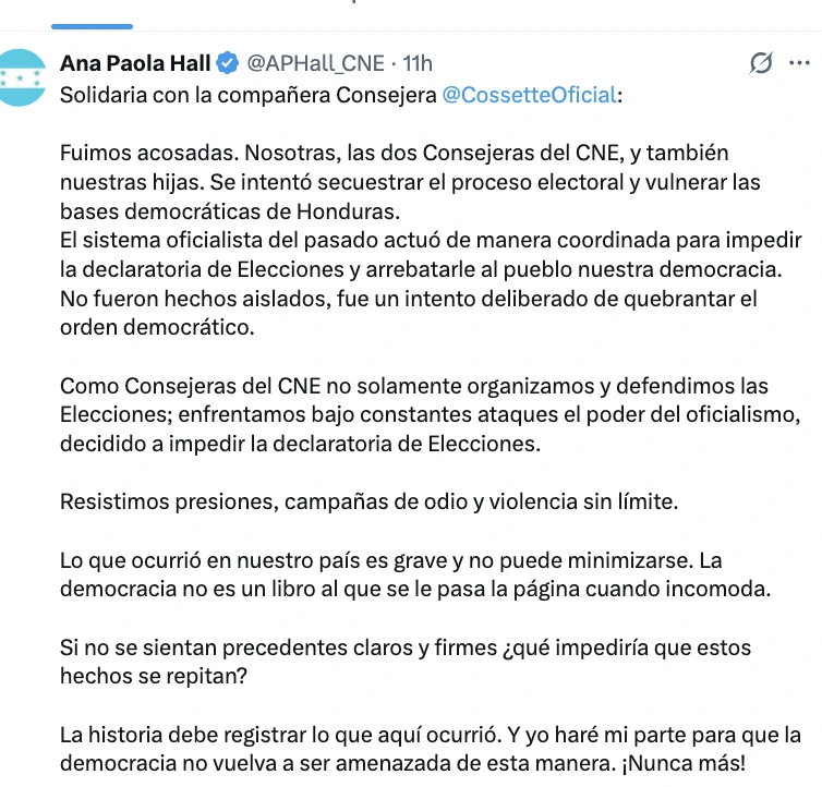 Declaraciones de Ana Paola Hall.