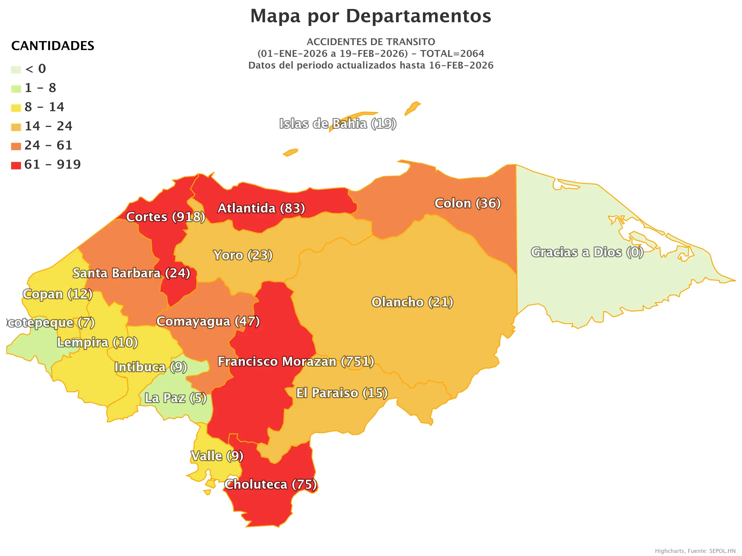 Mapa de accidentes de tránsito en Honduras