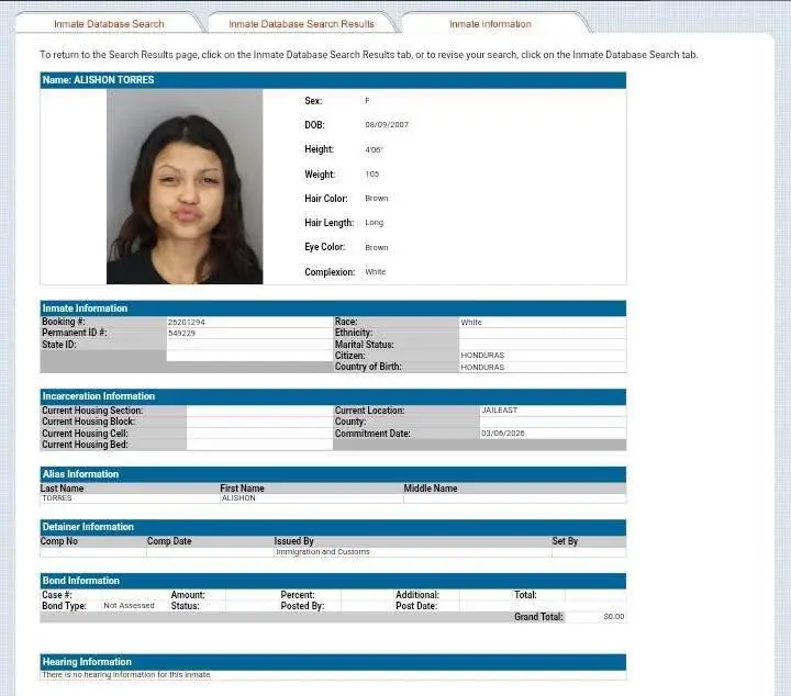 Ficha policial de Alishon Torres la hondureña que mató al hombre en EEUU