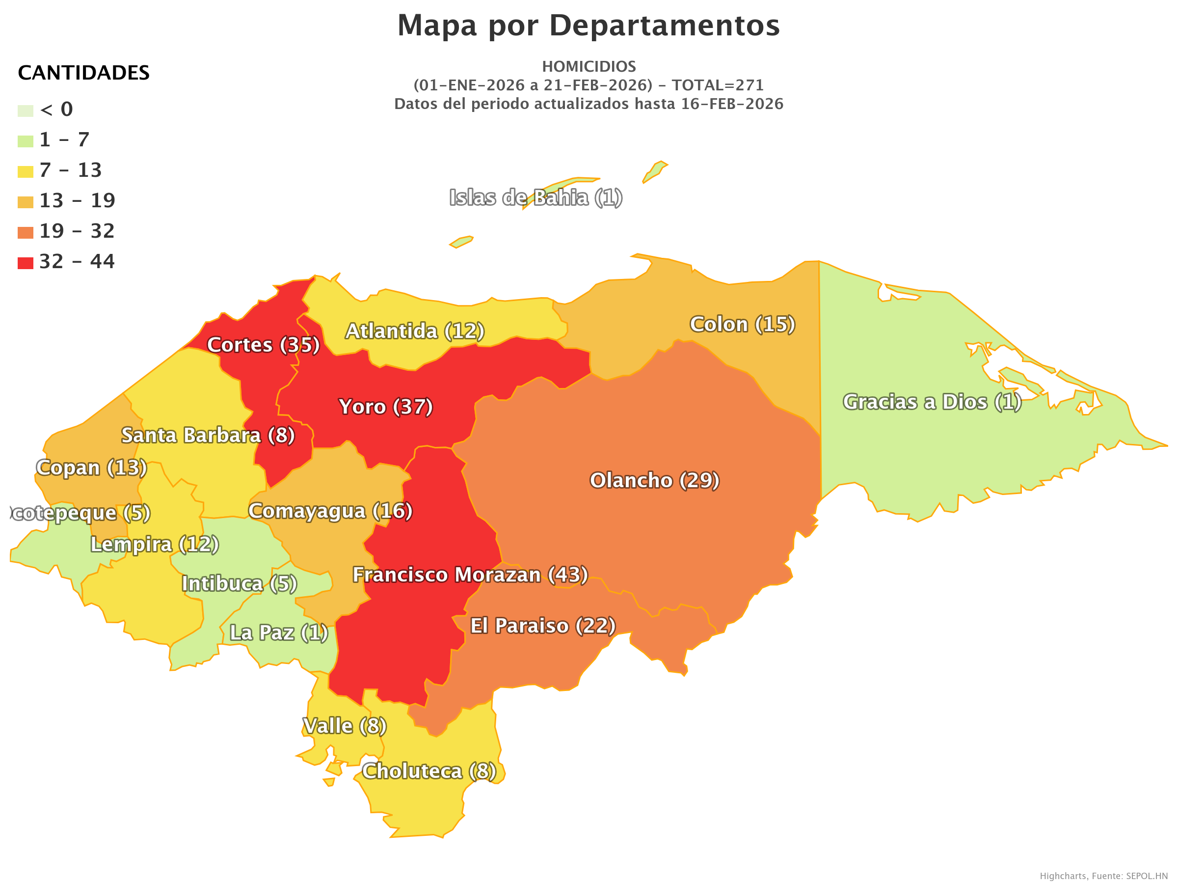 Mapa de homicidios en Honduras