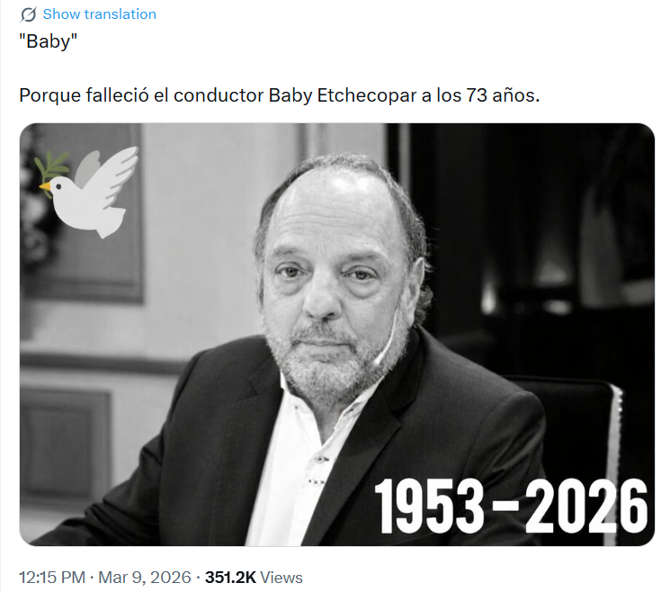 Baby Etchecopar murió hoy