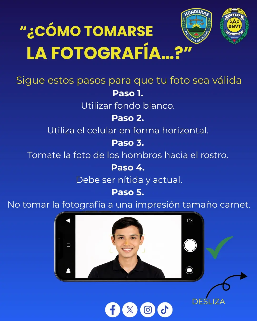 Instrucciones de cómo tomarse la foto para la licencia