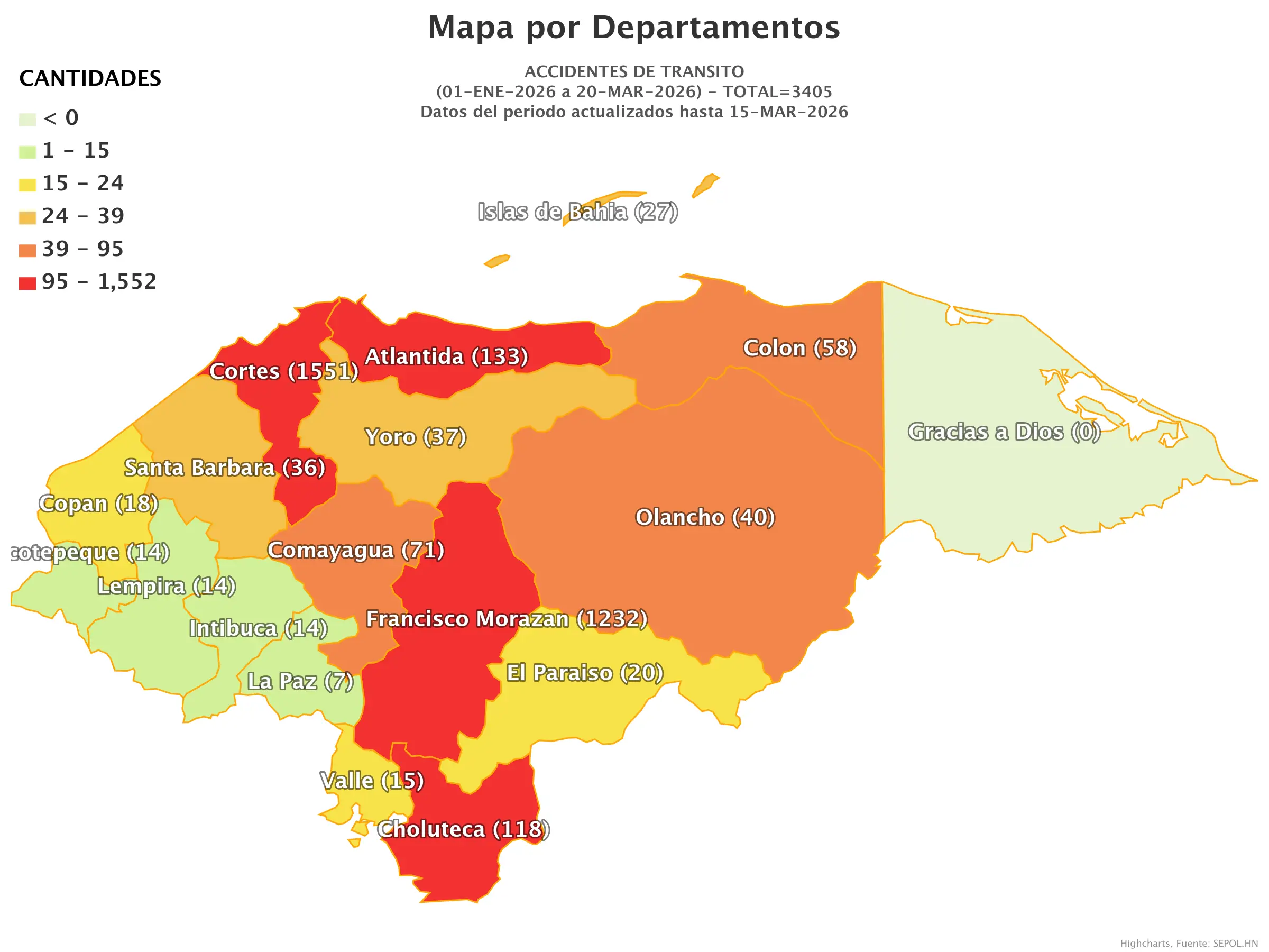 Mapa de accidentes de tránsito en Honduras