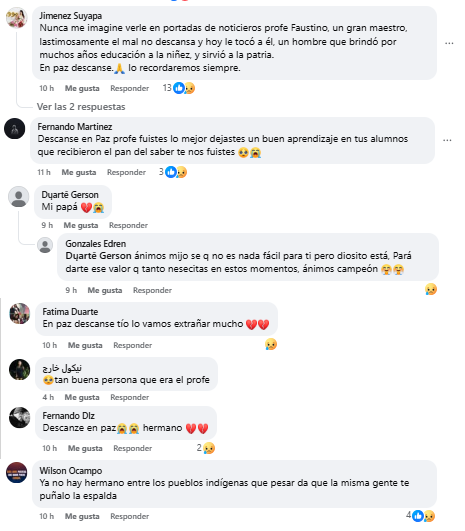 Mensajes sobre el asesinato del maestro pech en Olancho